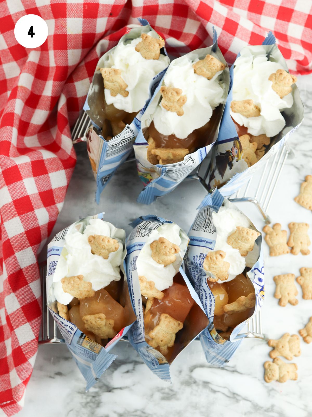 a couple of teddy grahams added on top of the whipped topping