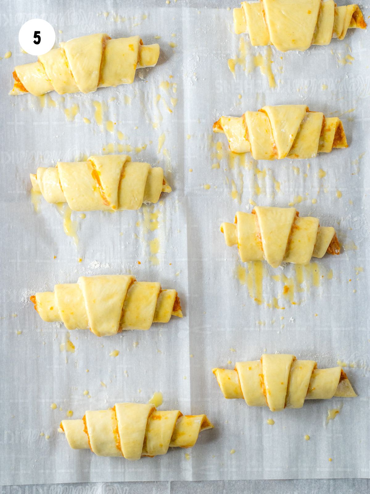 pumpkin crescents brushed with egg wash