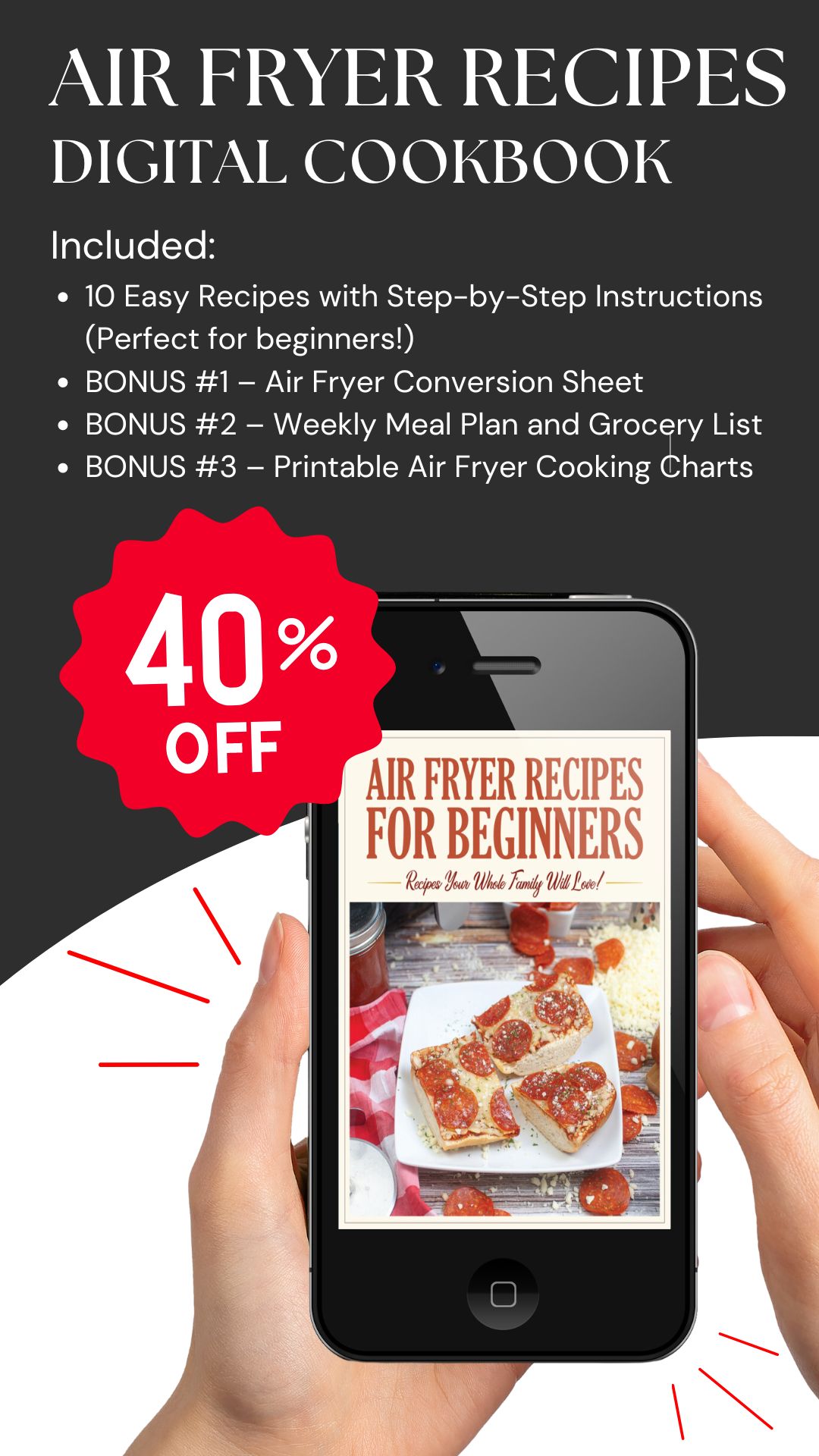 Promo for air fryer recipes digital cookbook 2024.