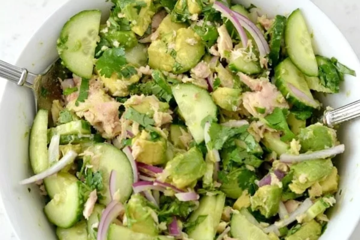 a bowl of avocado tuna salad