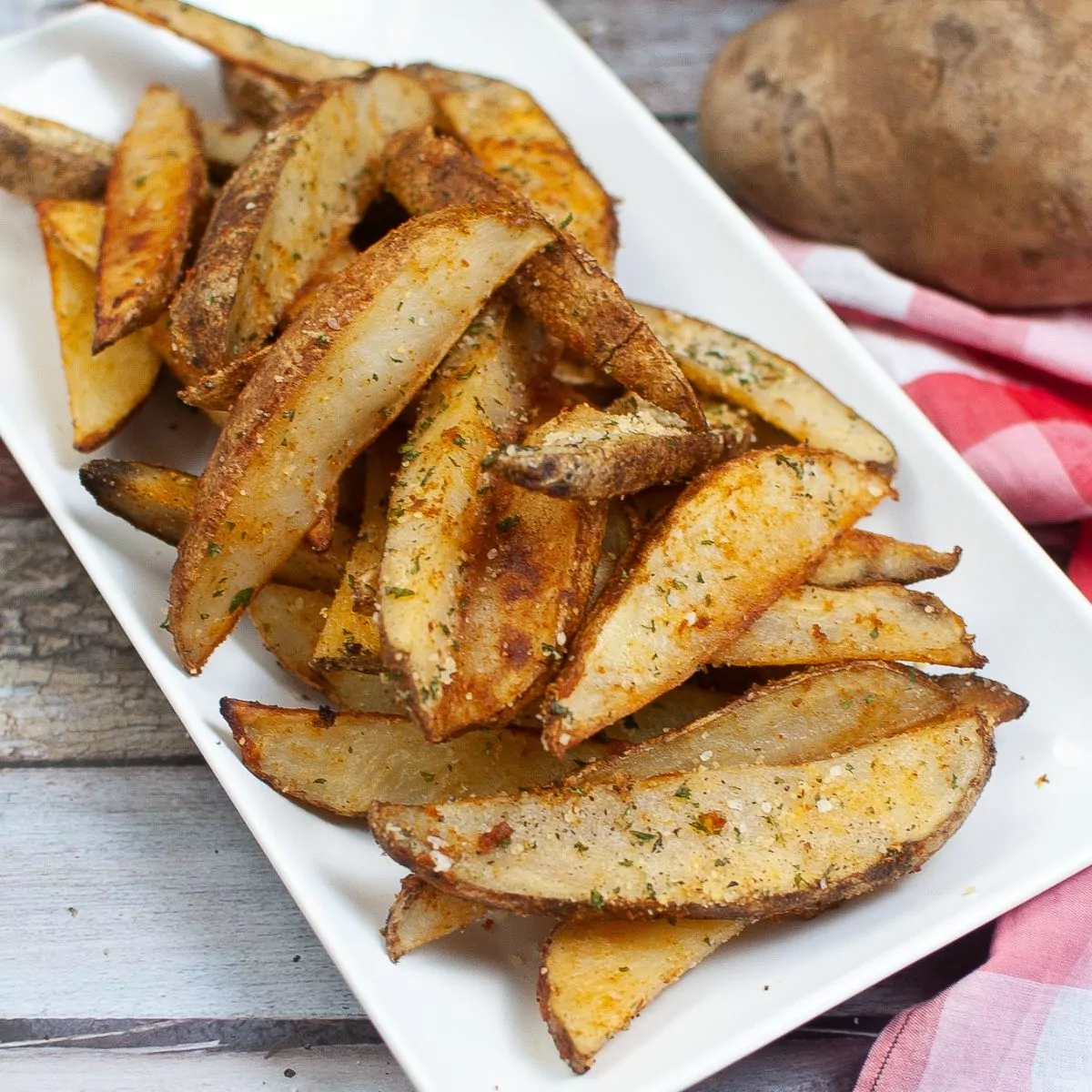 platter of air fried potato wedges