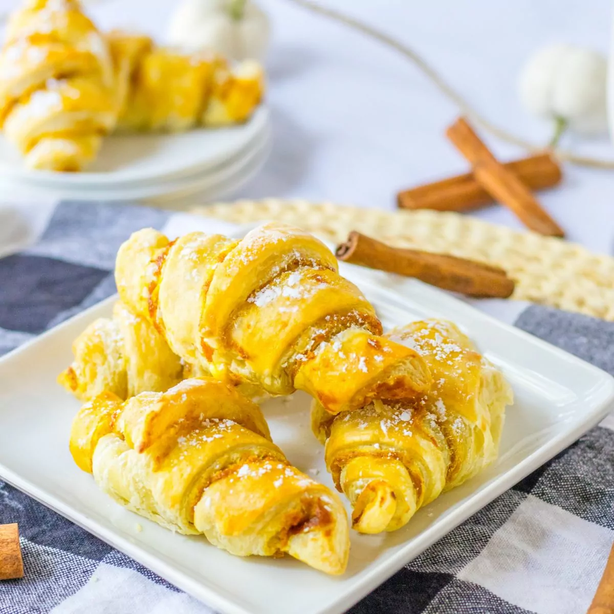 Pumpkin Puff Pastries served on a square plate