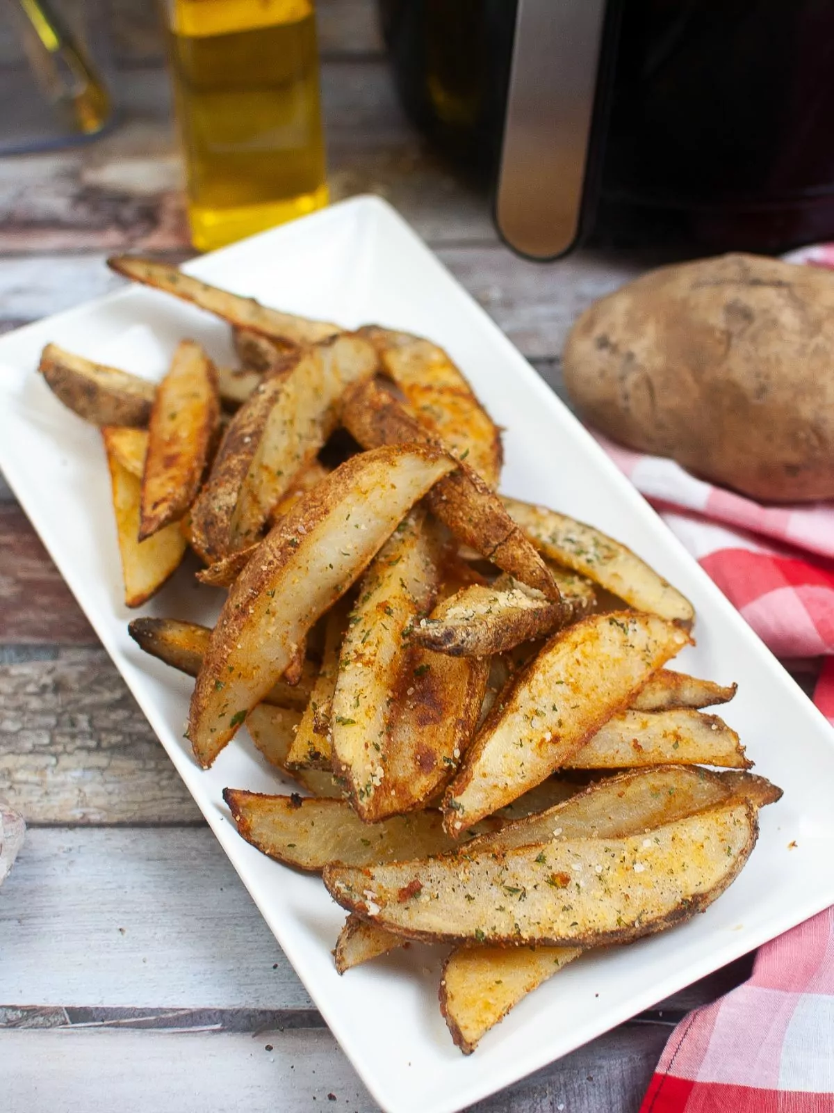 platter of air fried potato wedges