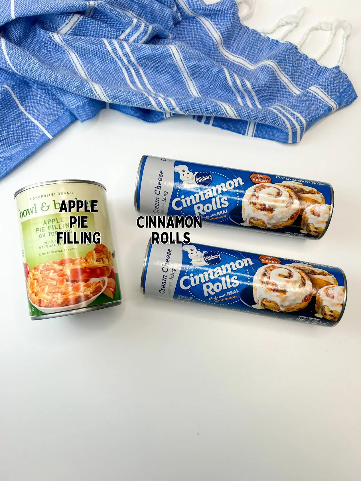 2 cans of cinnamon rolls and a can of apple pie filling