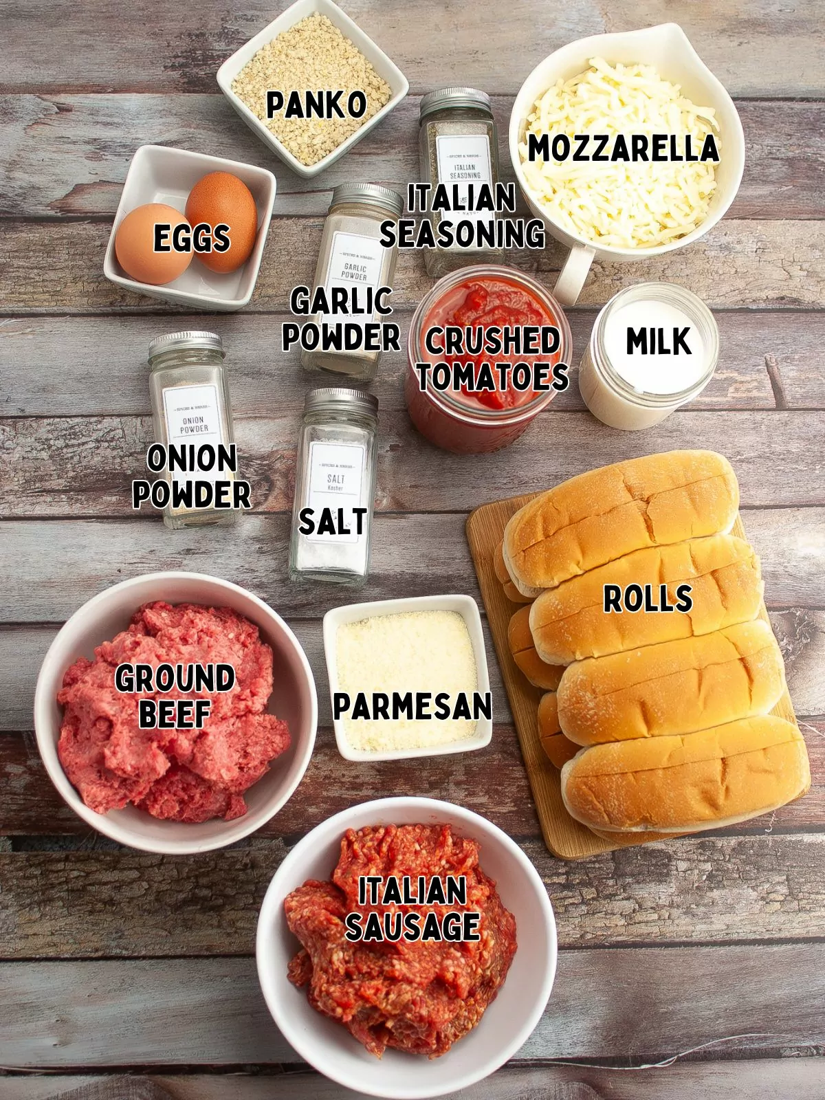 Ingredients for meatball sandwiches.