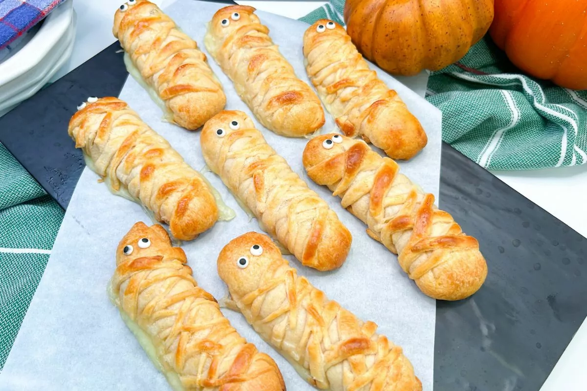 mummy decorated cheese sticks.