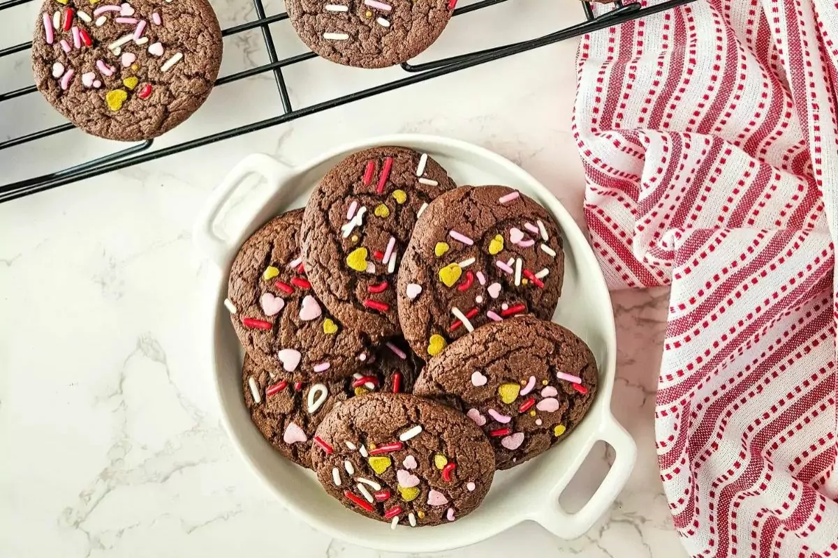 chocolate cookies with heart shaped sprinkles. MSN.