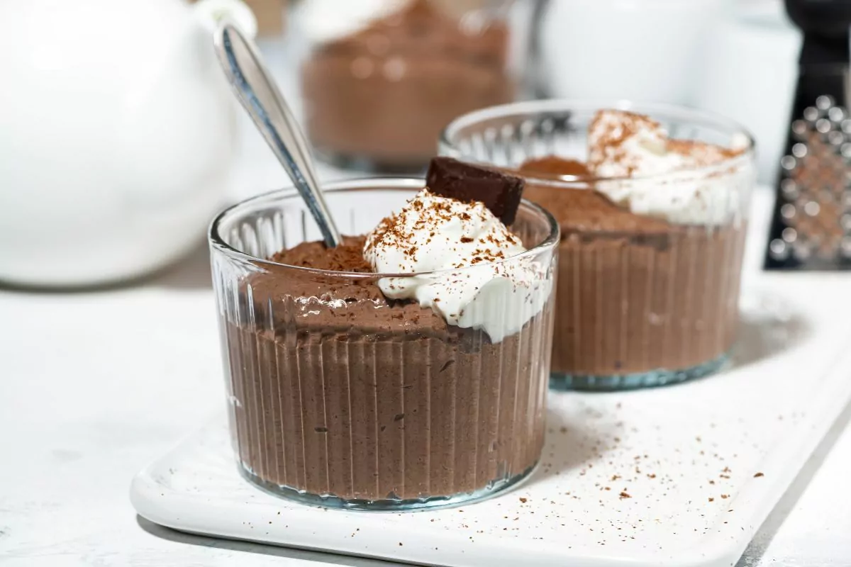 two glasses of chocolate mousse.