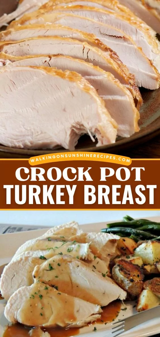 turkey breast with potatoes cooked in the crock pot.