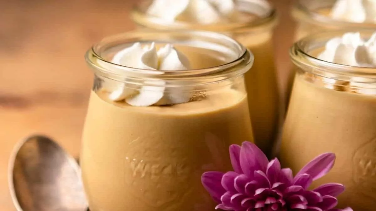 Jars of caramel mousse