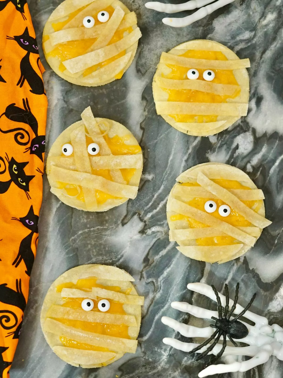 mummy quesadillas with candy eyes.