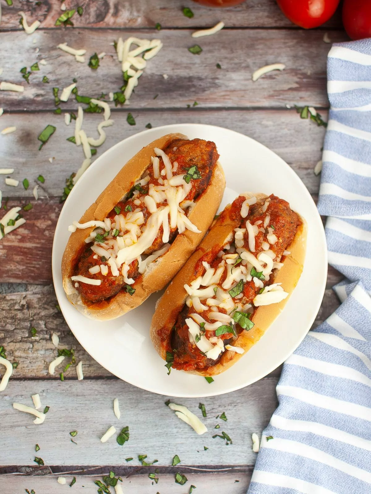 overhead shot of Meatball Sandwiches