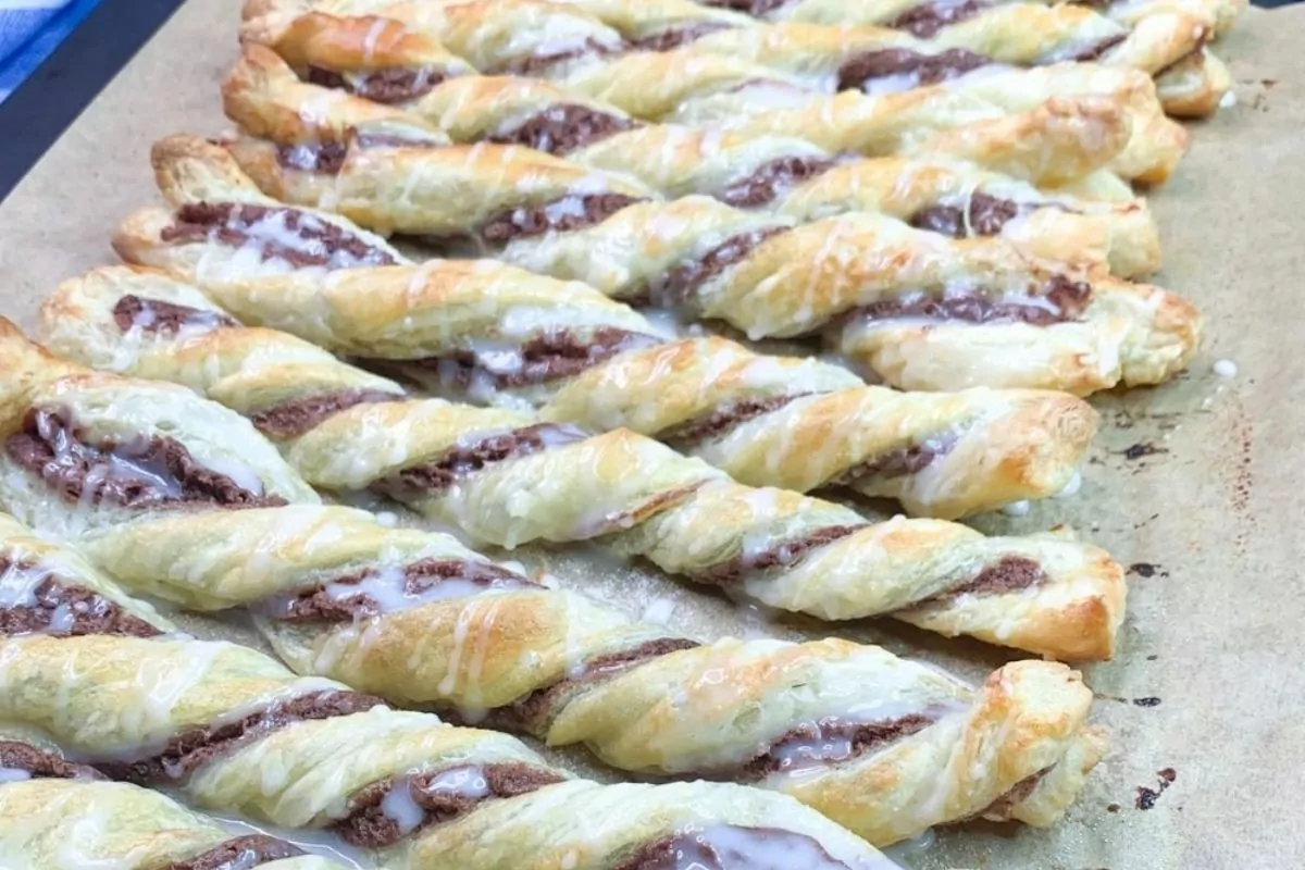 puff pastry twists filled with chocolate.