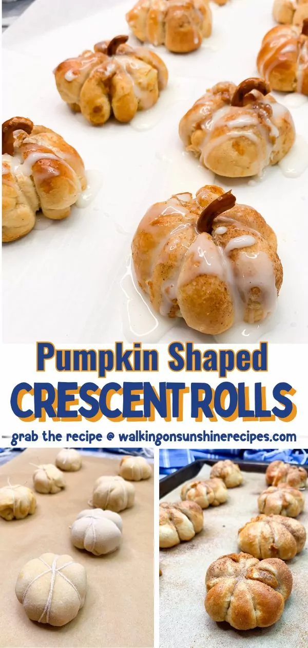 collage of pumpkin shaped crescent rolls.