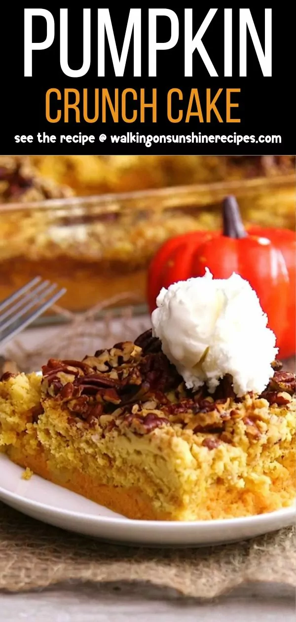 a slice of pumpkin crumb cake with a scoop of vanilla ice cream on a white plate.