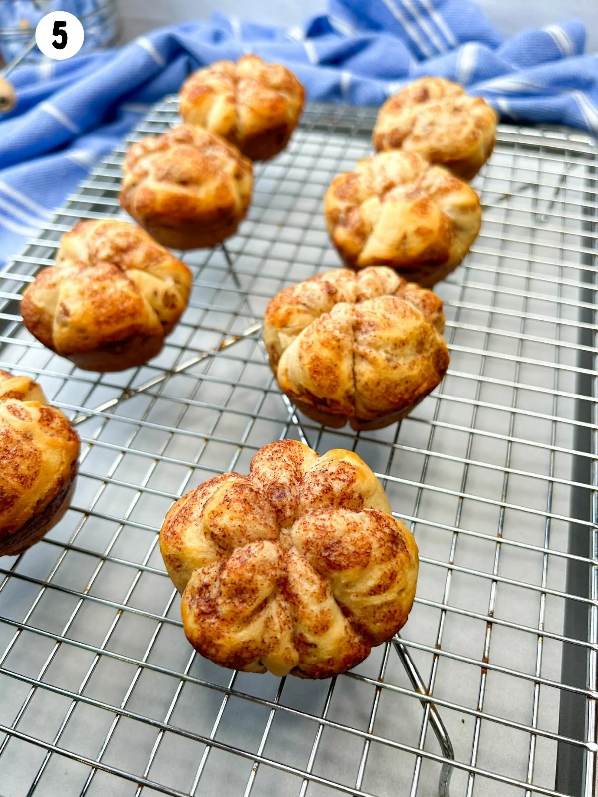 baked rolls on cooling rack.