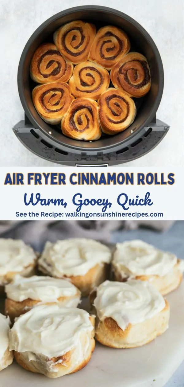 2 photos for cinnamon rolls made in the air fryer.