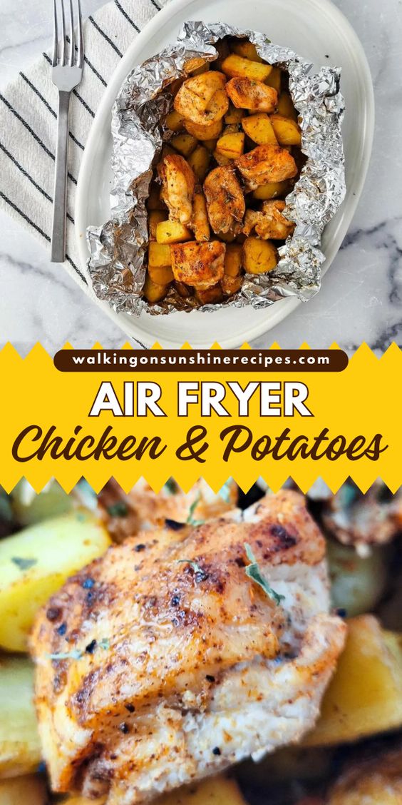 two photos for chicken and potato foil packets.