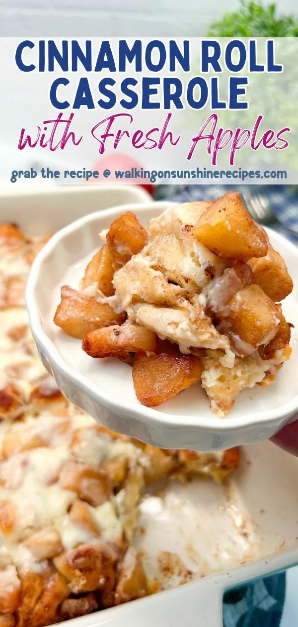 apple cinnamon roll casserole served on a plate