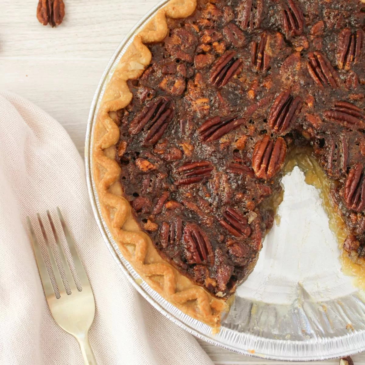 pecan pie with a slice removed