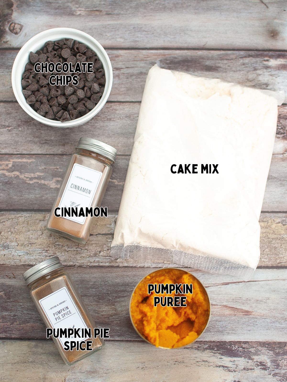 Ingredients for Pumpkin Chocolate Chip Muffins with Cake Mix