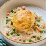 Pillsbury Chicken Pot Pie with Biscuits served in on a white dish