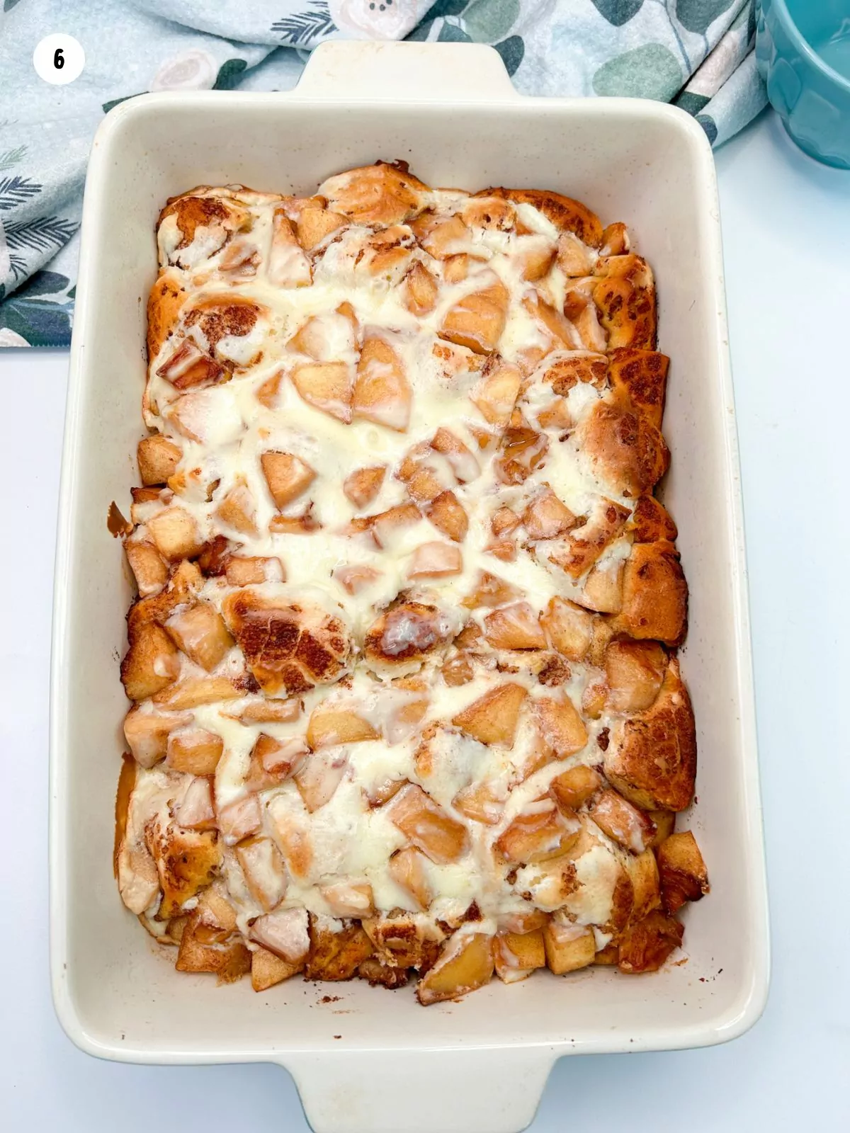 baked cinnamon casserole with apples and cream cheese.