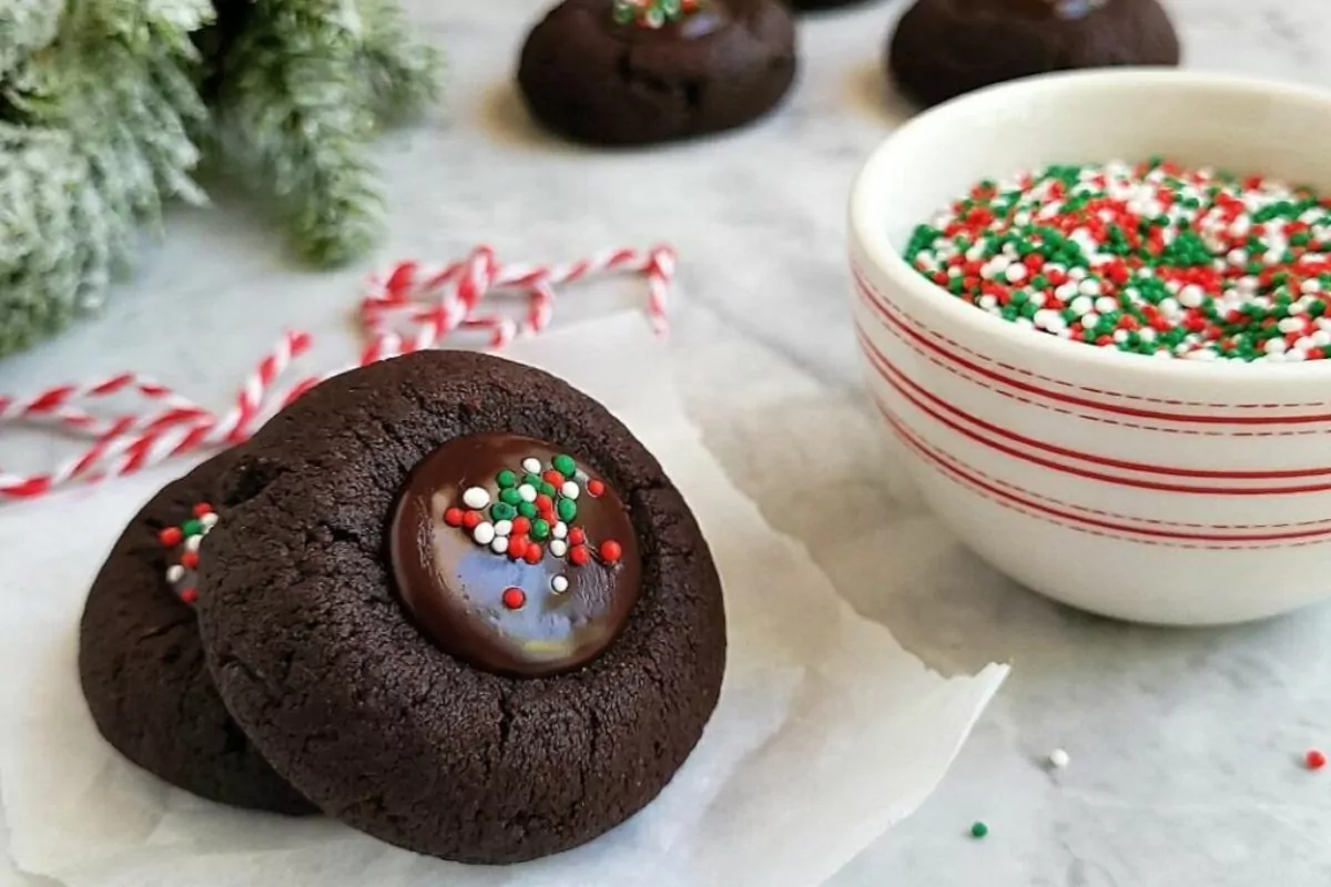 thumbprint cookies with green red and white sprinkles