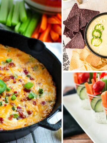 3 different photos of dips to serve for appetizers.