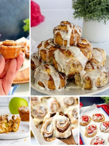 collage photo of different types of cinnamon rolls.