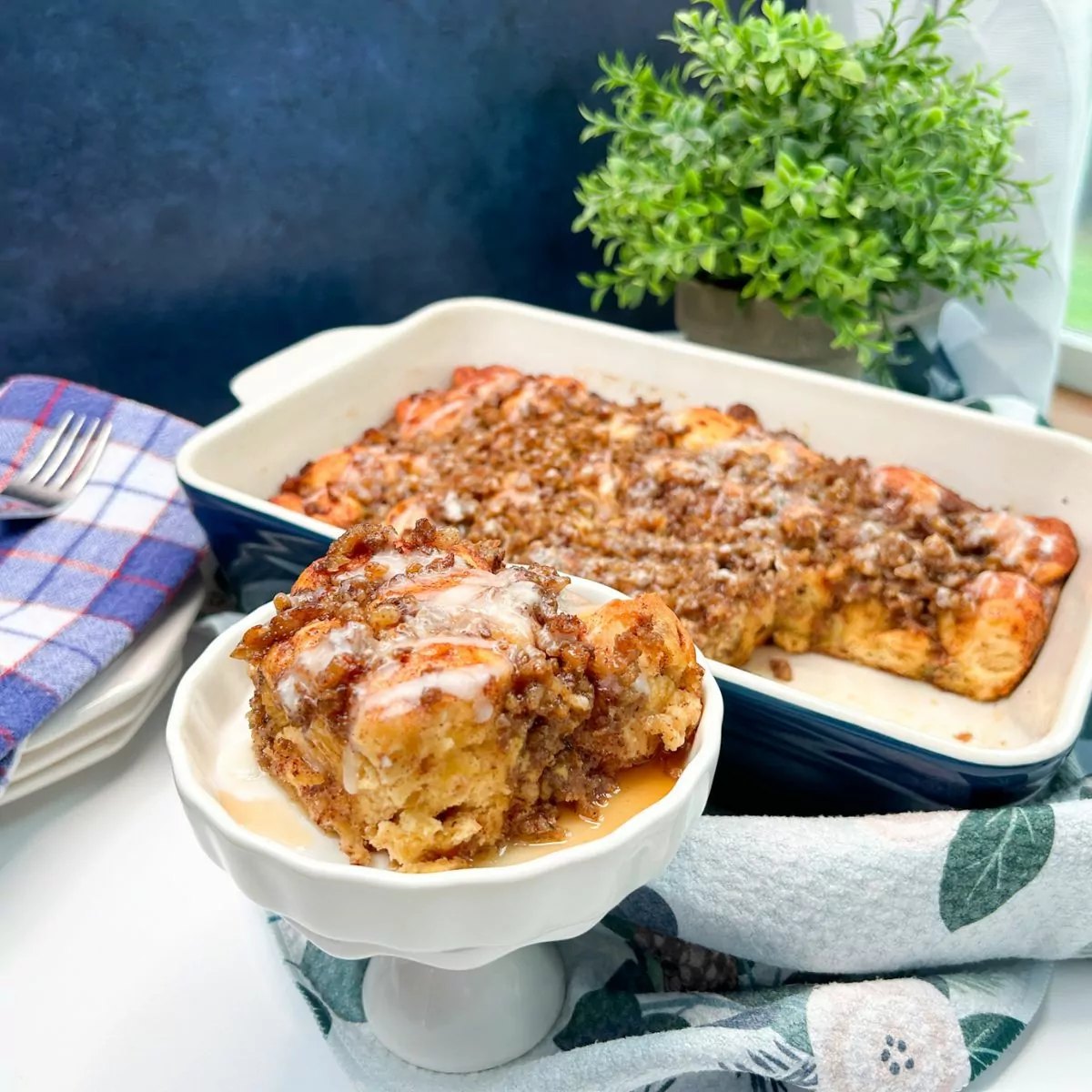 Breakfast Casserole with Cinnamon Rolls and Sausage.