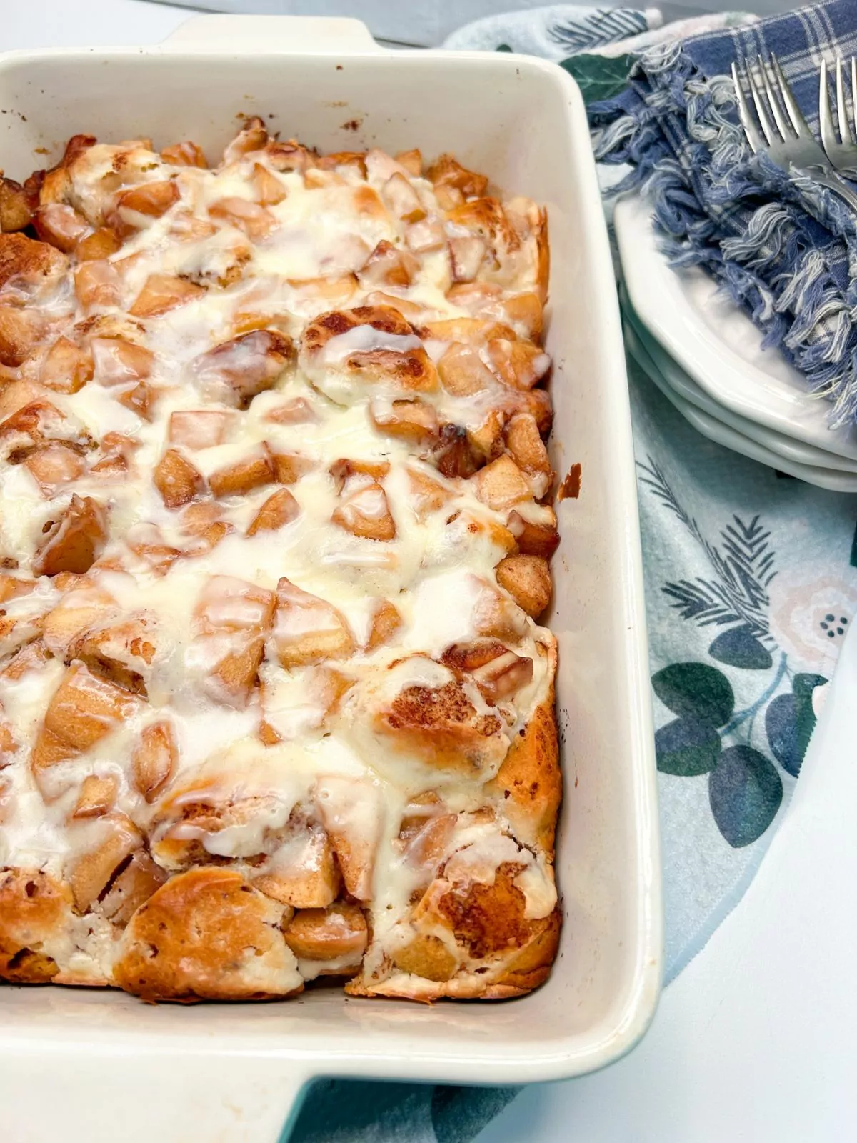 baked Pillsbury casserole with apples and cream cheese filling.