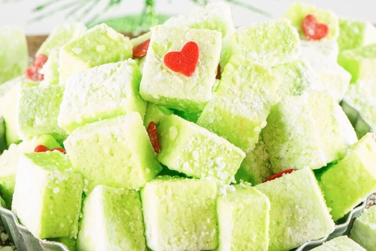 green marshmallow with heart