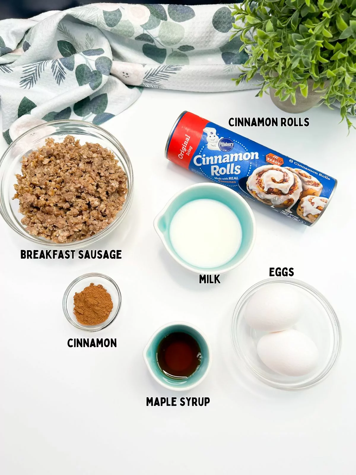 ingredients for Breakfast Casserole with Cinnamon Rolls and Sausage