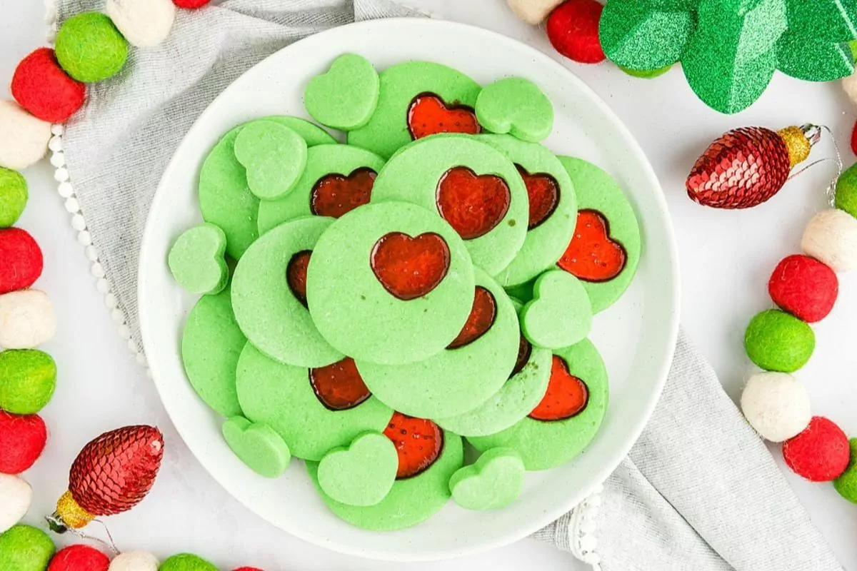 stained glass green cookies in a plate