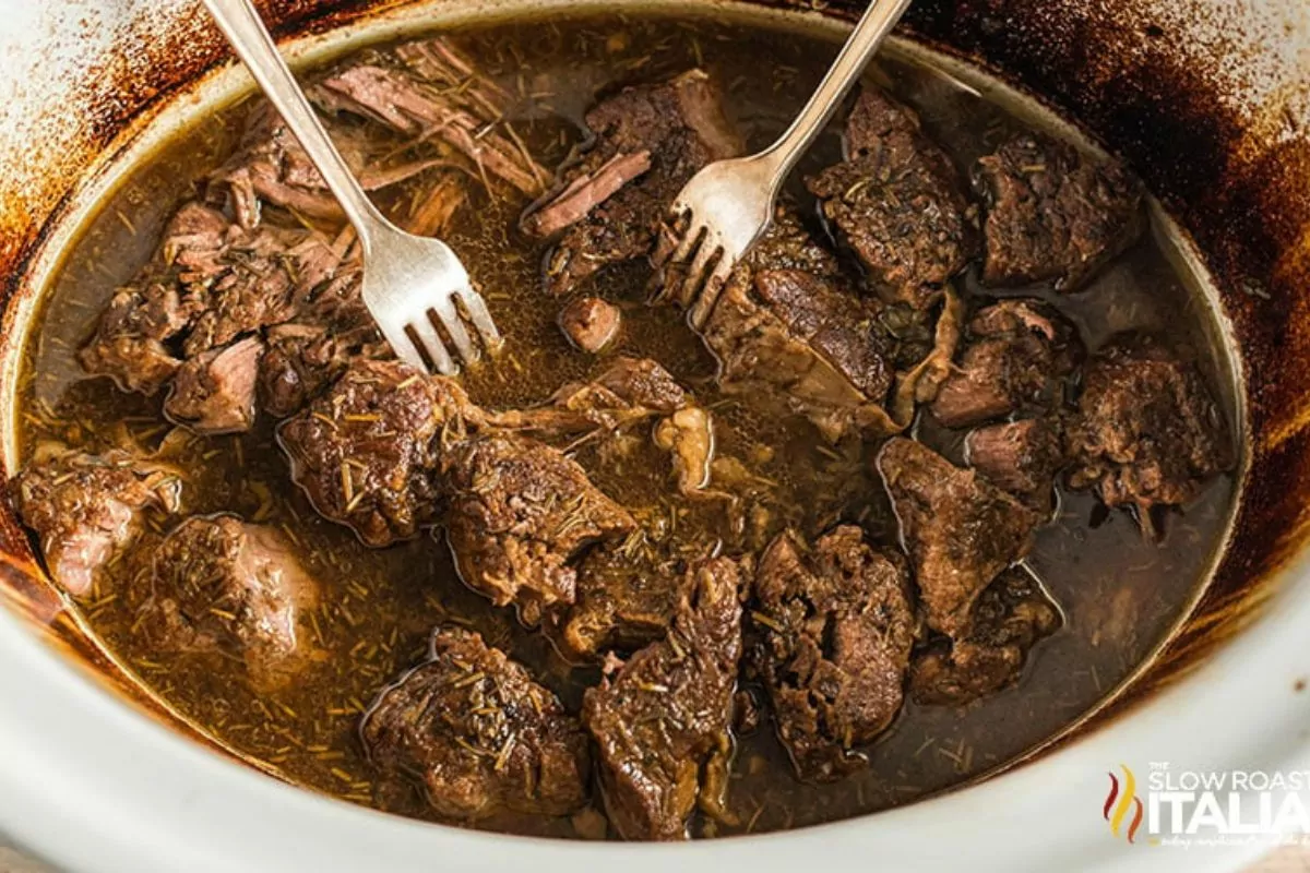 chunk of beef in a pot