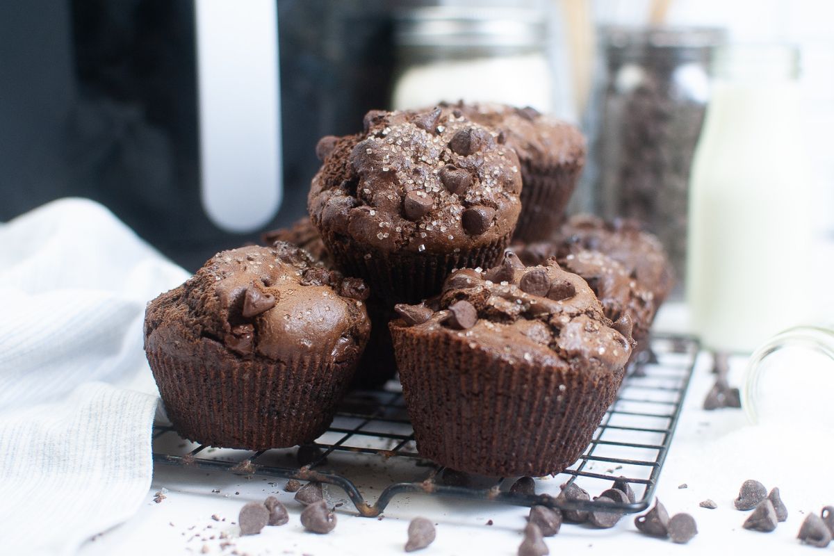 stack of Air Fryer Chocolate Muffins