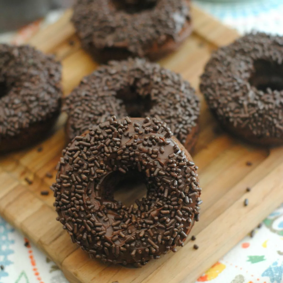 chocolate donut with sprinkles.