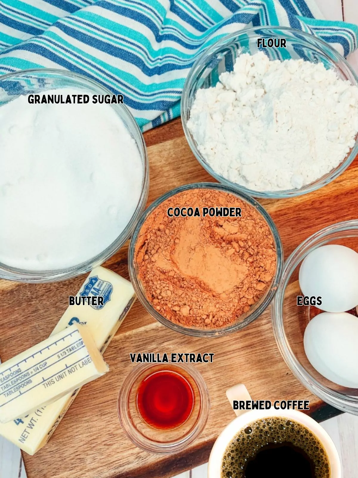 ingredients for homemade brownies with coffee.