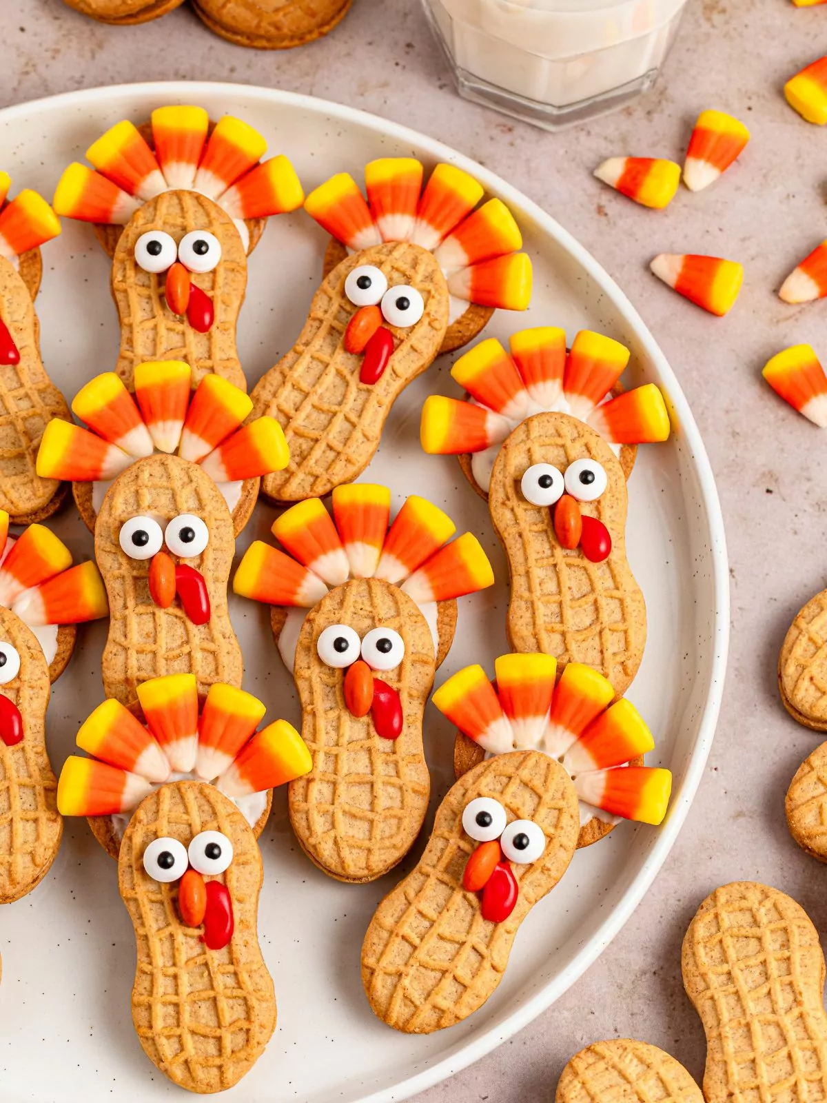 Nutter Butter Turkeys on a round white platter