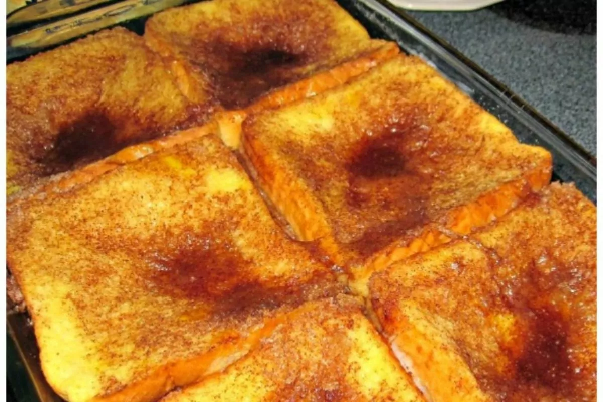 French toast casserole baked.