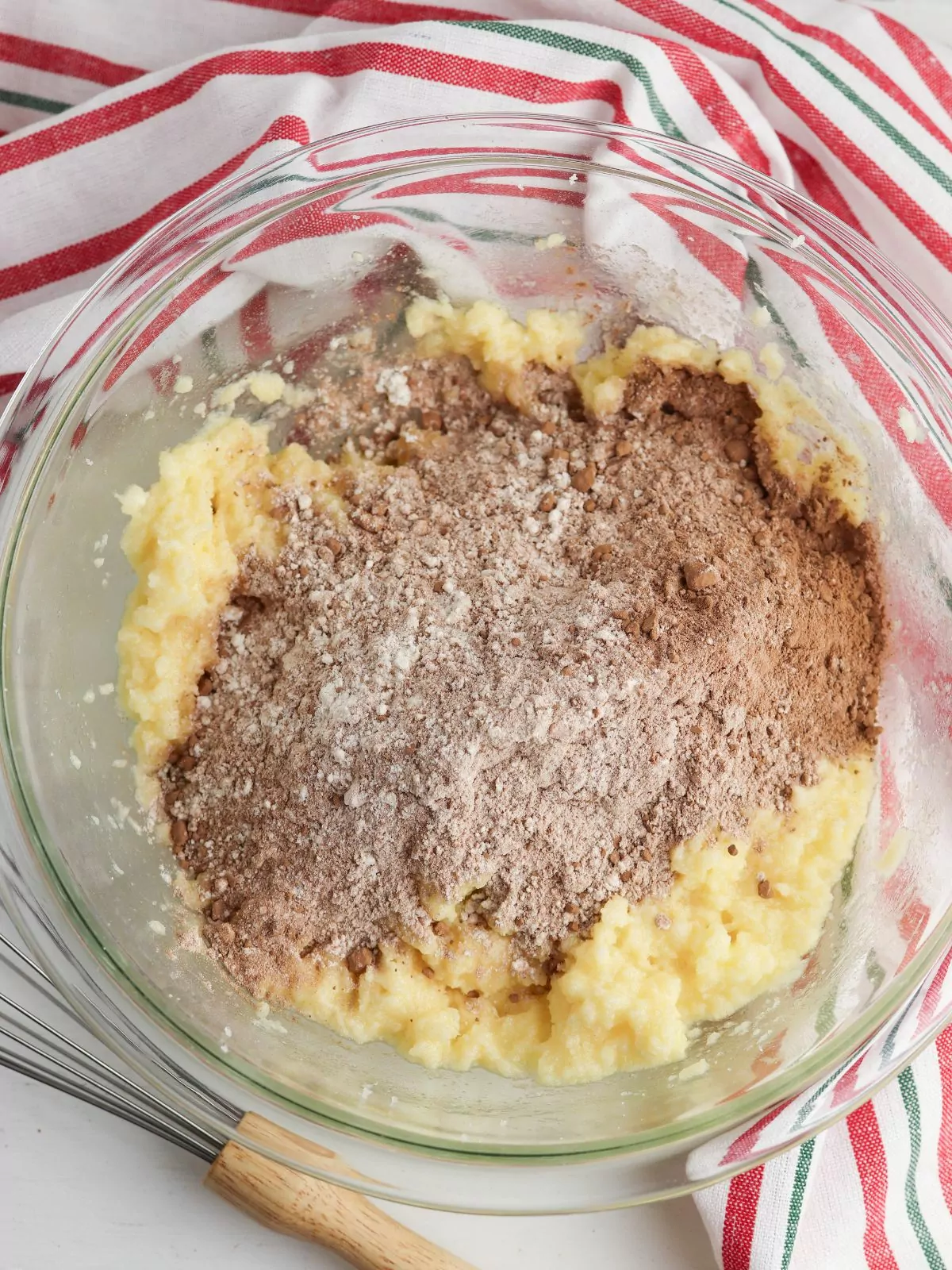 cocoa powder added to wet ingredients.