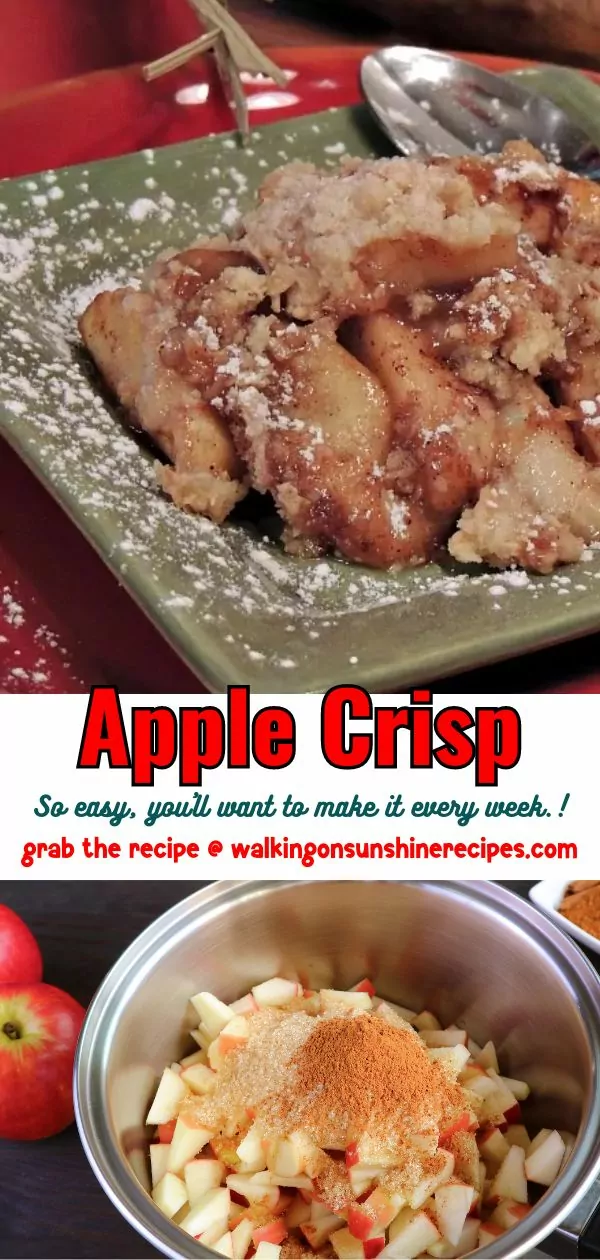 Two photos of apple crisp for Pinterest.