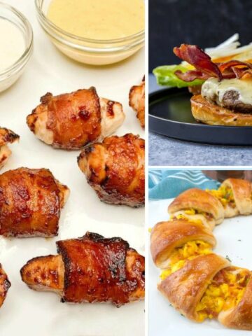 3 different recipes made with bacon.