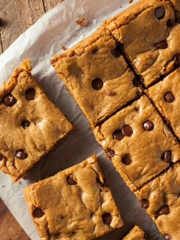 chocolate chip bar cookies on parchment paper.