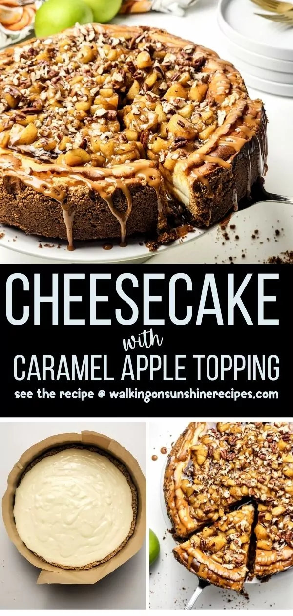 Pinterest collage with 3 different views of cheesecake.