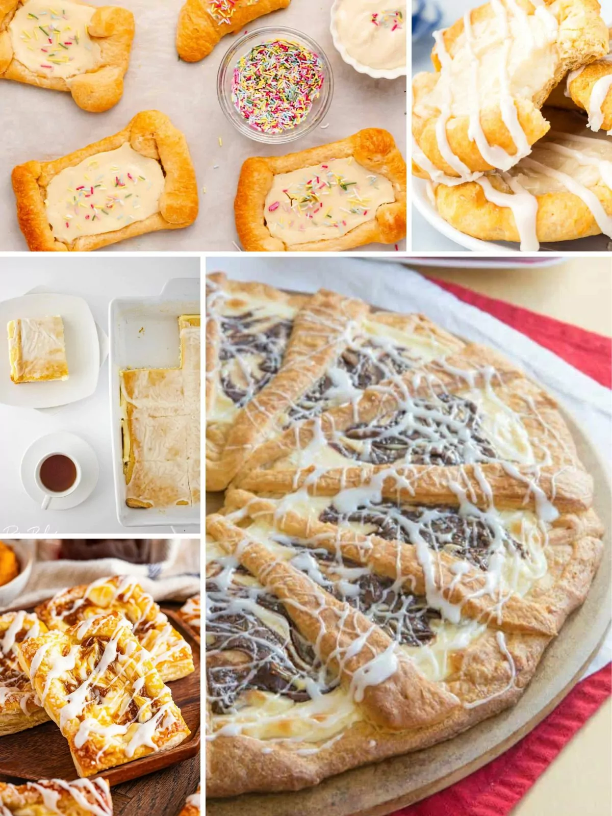 Easy-to-make danishes using crescent roll dough and sweet fillings.