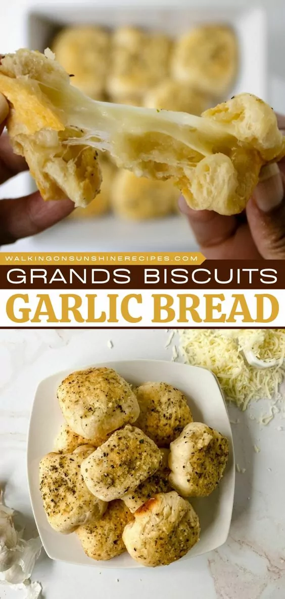 2 different photos of garlic bread made with grands biscuits.