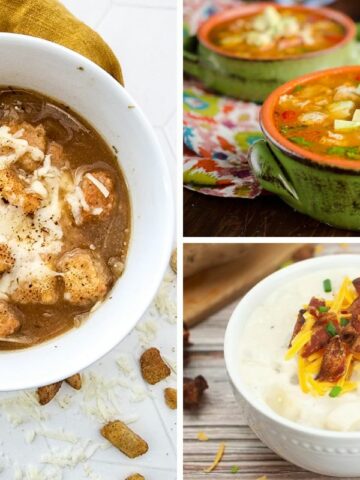 3 photos of hearty soup recipes.