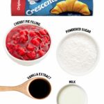 ingredients for crescent rolls with cherry pie filling.
